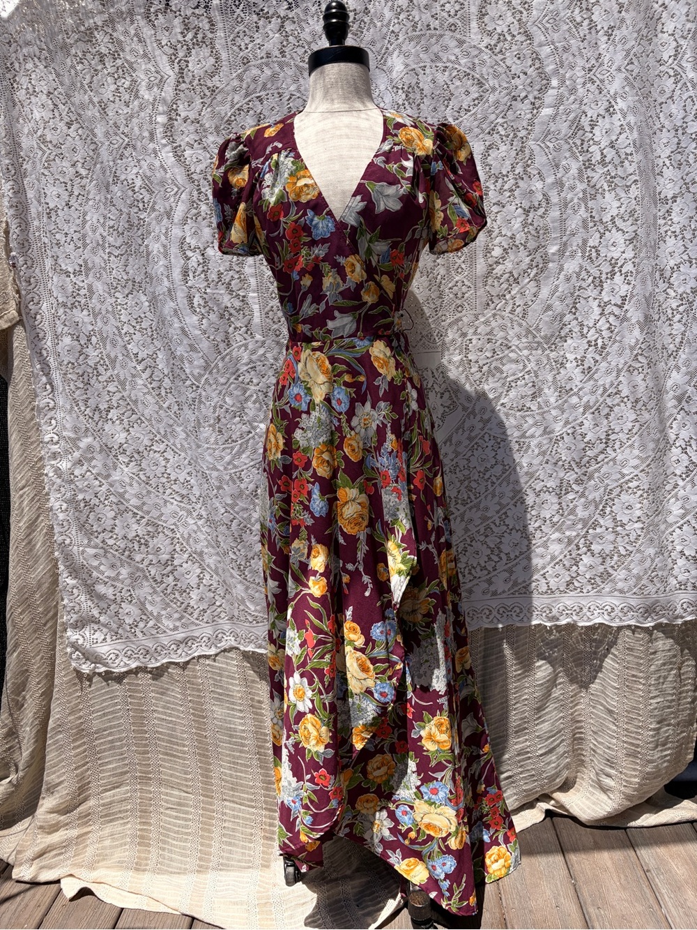 Vintage 70s Malibu Media California Floral Wrap Dress XS/S